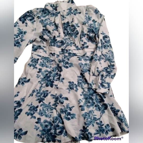 Women’s Floral Peekaboo Front Swing Dress Baby Blue Large - Picture 2 of 5